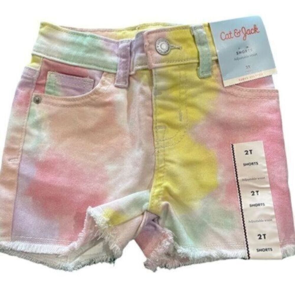 Cat & Jack Pastel Tie Dye Cut Off Raw Frayed Hem Shorts 2T NWT